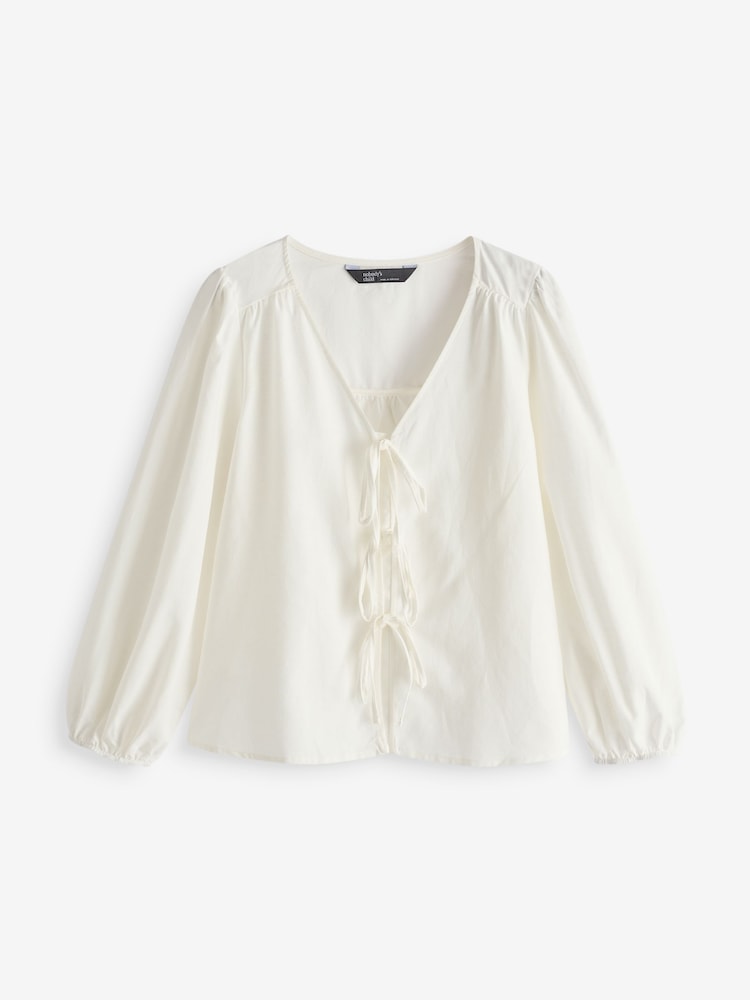 Nobody's Child White Bernadetta Cotton/Linen Mix Top - Image 5 of 5