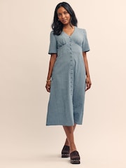 Nobodys Child Blue Alexa Micro Gingham Check Midi Dress - Image 1 of 6