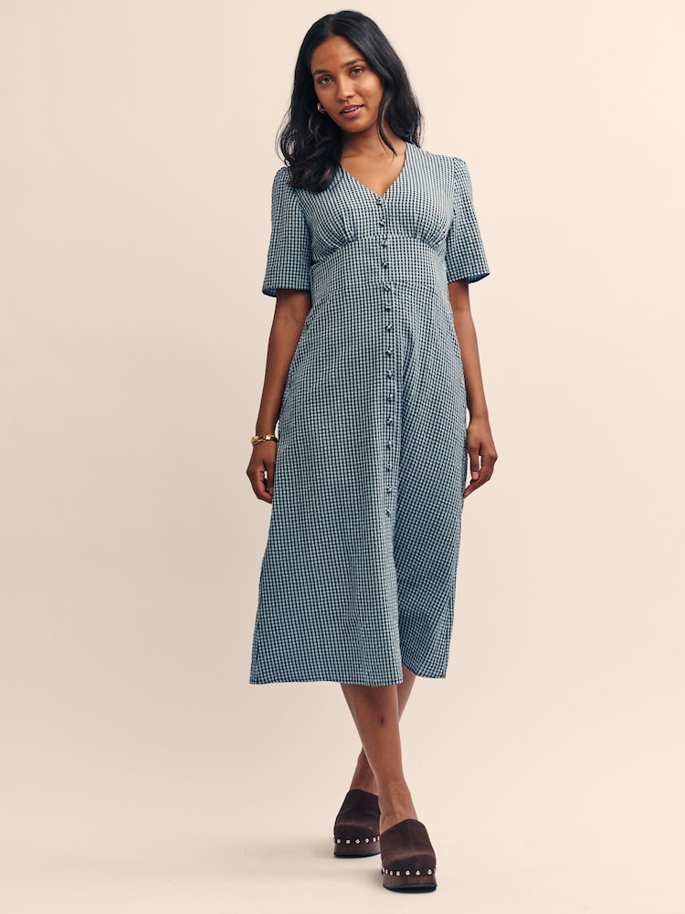 Nobodys Child Blue Alexa Micro Gingham Check Midi Dress - Image 1 of 6