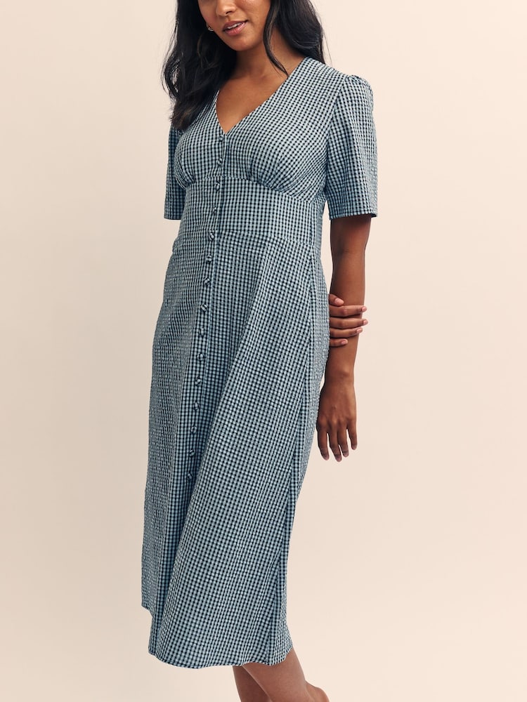 Nobodys Child Blue Alexa Micro Gingham Check Midi Dress - Image 2 of 6