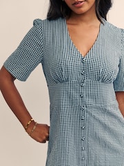 Nobodys Child Blue Alexa Micro Gingham Check Midi Dress - Image 4 of 6