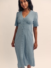 Nobodys Child Blue Alexa Micro Gingham Check Midi Dress - Image 5 of 6