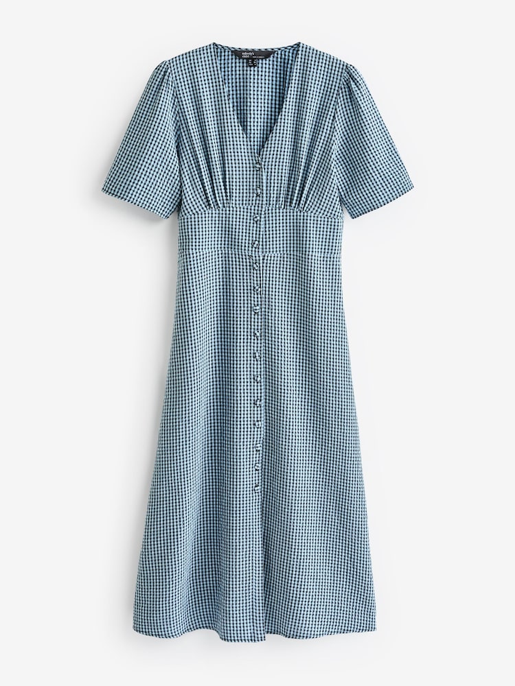 Nobodys Child Blue Alexa Micro Gingham Check Midi Dress - Image 6 of 6
