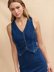 Nobodys Child Blue Lambeth Denim Waistcoat Dress - Image 4 of 7