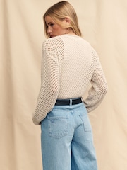 Nobody's Child White Mesh Stitch Jumper With Linen - Image 2 of 5