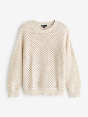 Nobody's Child White Mesh Stitch Jumper With Linen - Image 5 of 5