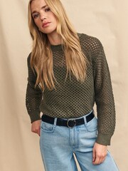 Nobody's Child Green Mesh Stitch Jumper With Linen - Image 1 of 6