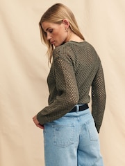 Nobody's Child Green Mesh Stitch Jumper With Linen - Image 2 of 6