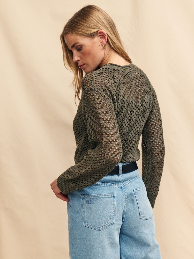 Nobody's Child Green Mesh Stitch Jumper With Linen - Image 2 of 6