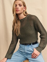 Nobody's Child Green Mesh Stitch Jumper With Linen - Image 3 of 6