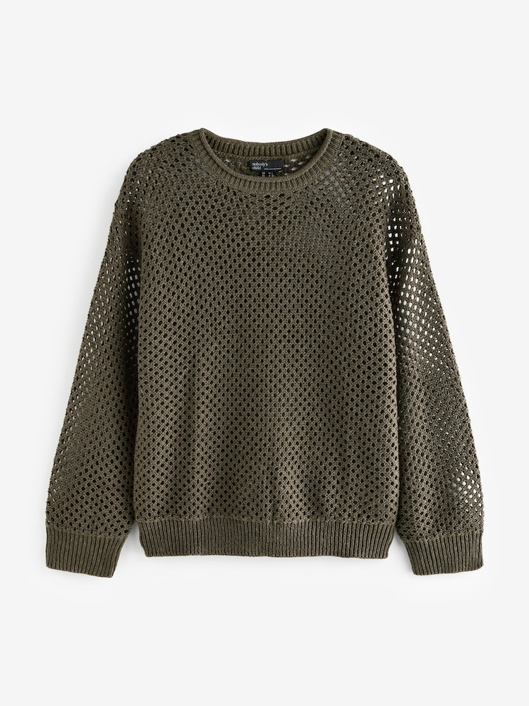 Nobody's Child Green Mesh Stitch Jumper With Linen - Image 6 of 6