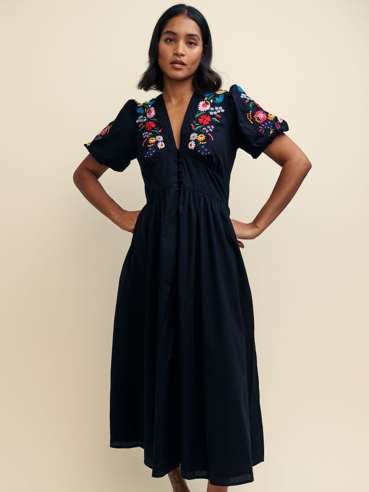 Nobody's Child Black Embroidered Starlight Midaxi Dress - Image 1 of 5