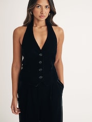 Nobodys Child Black Velvet Raleigh Halter Waistcoat - Image 1 of 4