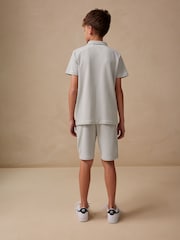 Grey/White Zip Neck Stripe Polo Shirt and Shorts Set (3-16yrs) - Image 3 of 10