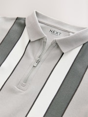 Grey/White Zip Neck Stripe Polo Shirt and Shorts Set (3-16yrs) - Image 9 of 10
