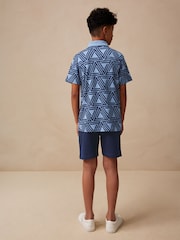 Navy Blue Geo Short Sleeve Polo Shirt and Shorts Set (3-16yrs) - Image 2 of 9