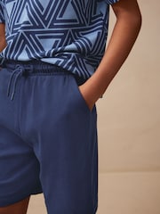 Navy Blue Geo Short Sleeve Polo Shirt and Shorts Set (3-16yrs) - Image 4 of 9