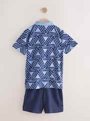 Navy Blue Geo Short Sleeve Polo Shirt and Shorts Set (3-16yrs) - Image 7 of 9