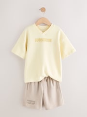 Yellow/Stone Subscribe V-Neck Short Sleeve T-Shirt and Shorts Set (3-16yrs) - Image 2 of 5
