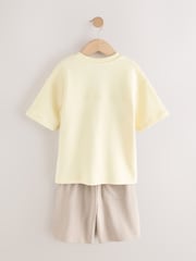 Yellow/Stone Subscribe V-Neck Short Sleeve T-Shirt and Shorts Set (3-16yrs) - Image 3 of 5