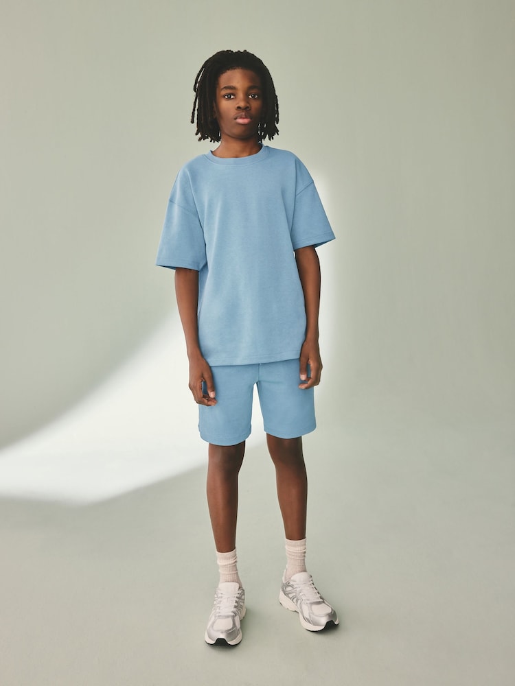 Blue Relax Fit Heavyweight T-Shirt And Shorts Set (3-16yrs) - Image 1 of 7