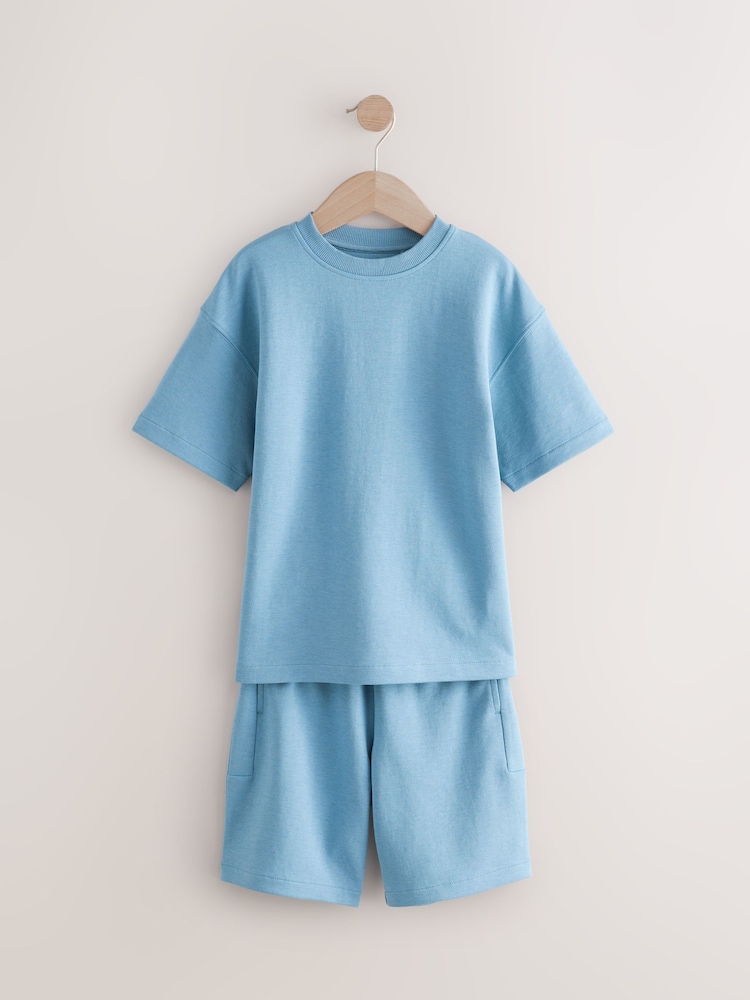 Blue Relax Fit Heavyweight T-Shirt And Shorts Set (3-16yrs) - Image 3 of 7