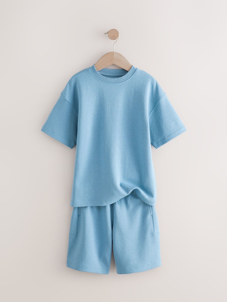 Blue Relax Fit Heavyweight T-Shirt And Shorts Set (3-16yrs) - Image 4 of 7