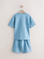 Blue Relax Fit Heavyweight T-Shirt And Shorts Set (3-16yrs) - Image 5 of 7