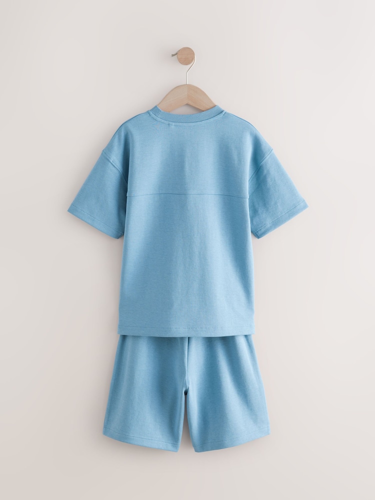 Blue Relax Fit Heavyweight T-Shirt And Shorts Set (3-16yrs) - Image 5 of 7