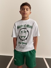 White/Green Skate of Mind Relaxed Fit Short Sleeve T-Shirt and Shorts Set (3-16yrs) - Image 1 of 4