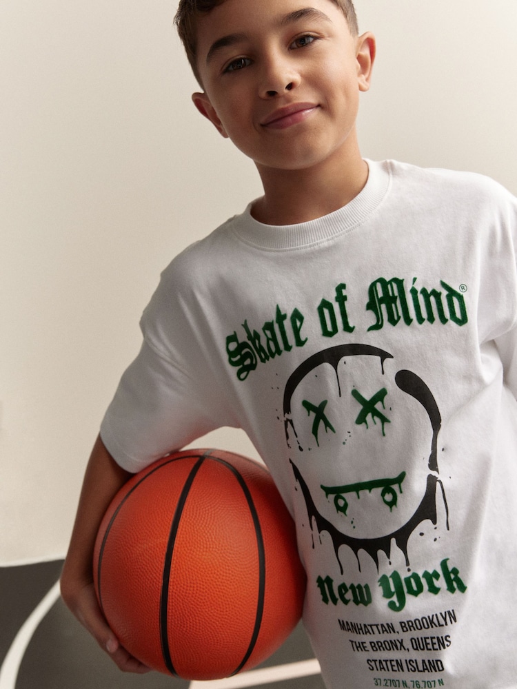 White/Green Skate of Mind Relaxed Fit Short Sleeve T-Shirt and Shorts Set (3-16yrs) - Image 3 of 4