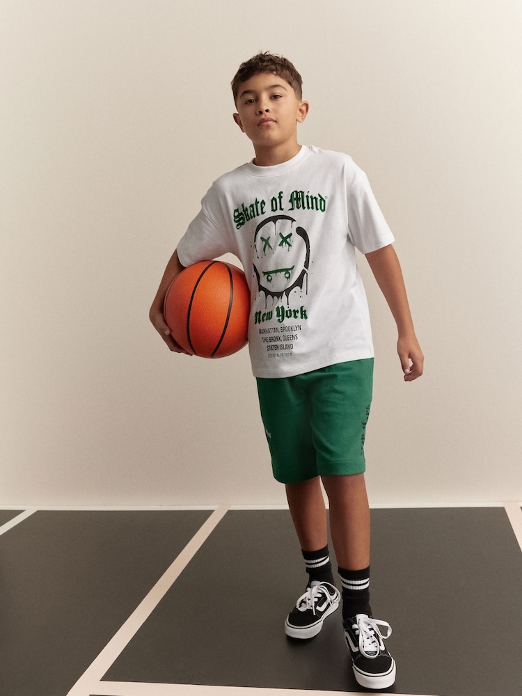 White/Green Skate of Mind Relaxed Fit Short Sleeve T-Shirt and Shorts Set (3-16yrs) - Image 4 of 4