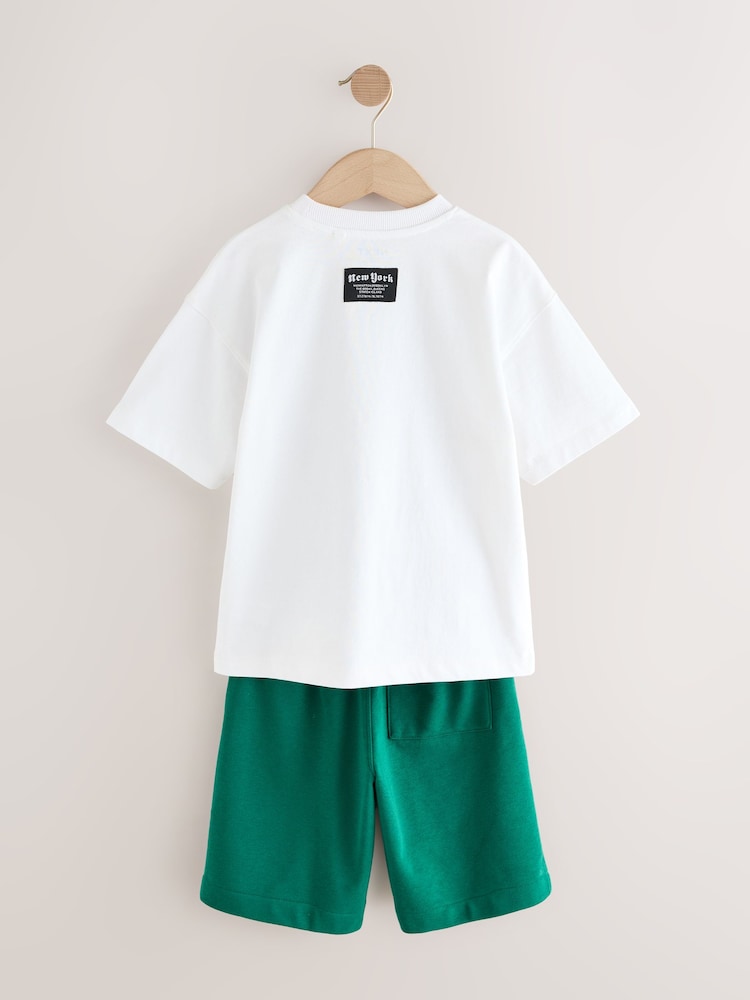 White/Green Skate of Mind Relaxed Fit Short Sleeve T-Shirt and Shorts Set (3-16yrs) - Image 6 of 9