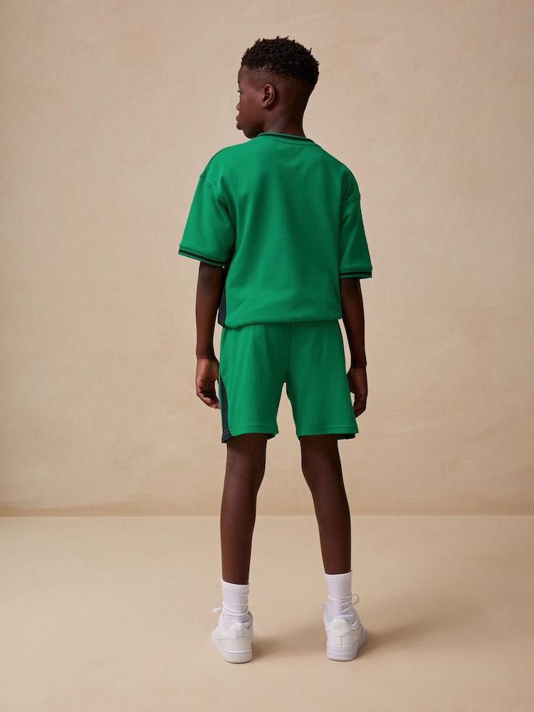 Green Sporty V-Neck Short Sleeve T-Shirt and Shorts Set (3-16yrs) - Image 3 of 10