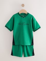 Green Sporty V-Neck Short Sleeve T-Shirt and Shorts Set (3-16yrs) - Image 6 of 10