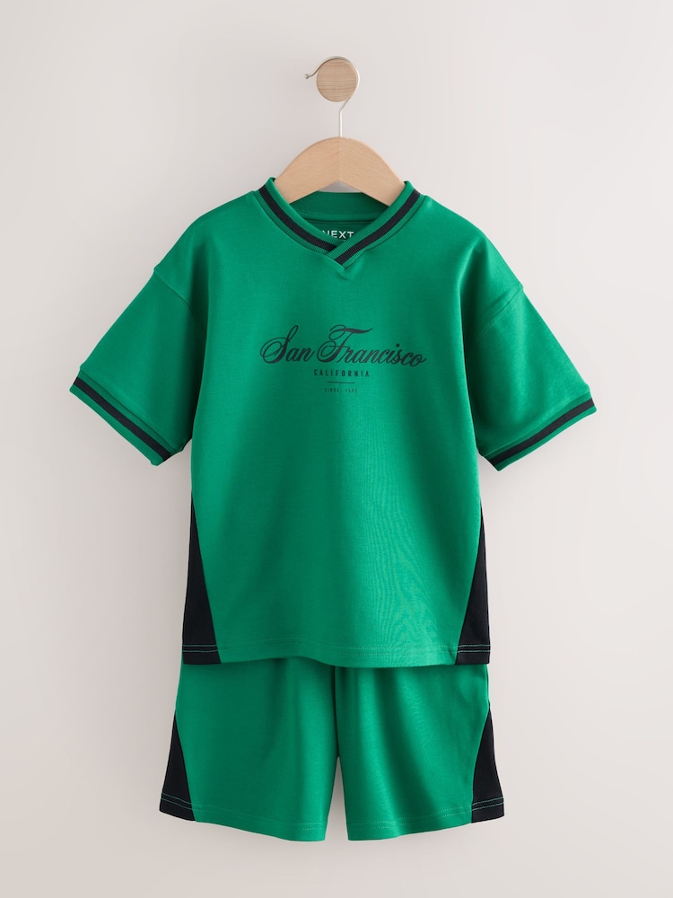 Green Sporty V-Neck Short Sleeve T-Shirt and Shorts Set (3-16yrs) - Image 6 of 10