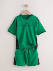 Green Sporty V-Neck Short Sleeve T-Shirt and Shorts Set (3-16yrs) - Image 7 of 10