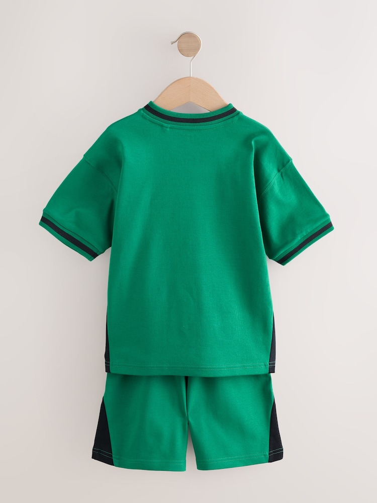Green Sporty V-Neck Short Sleeve T-Shirt and Shorts Set (3-16yrs) - Image 8 of 10