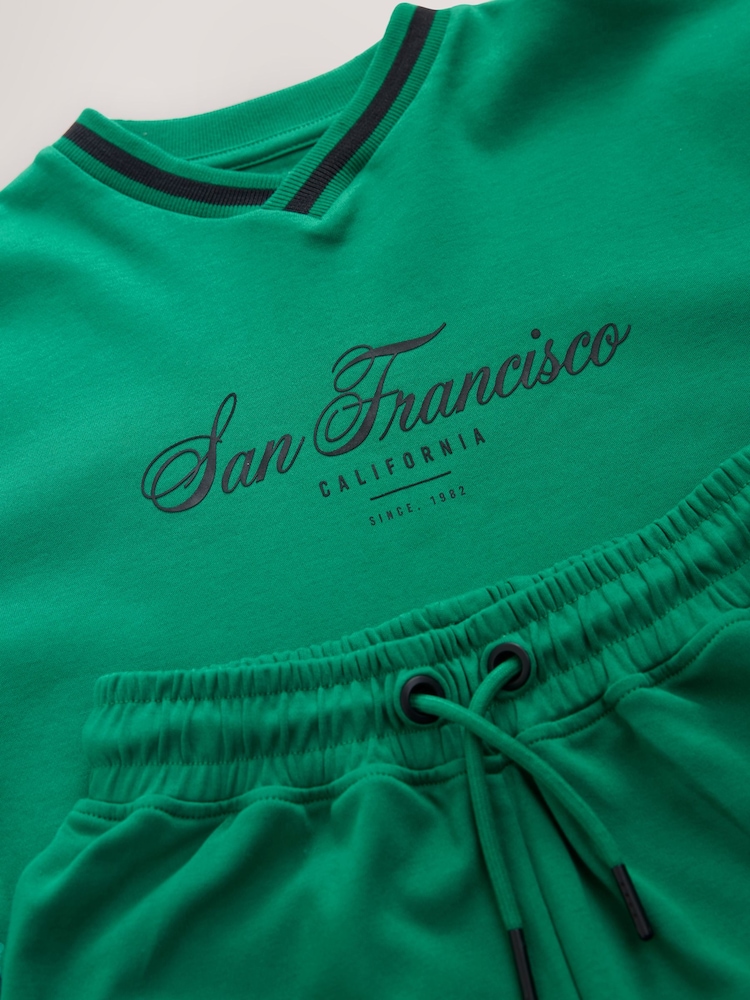 Green Sporty V-Neck Short Sleeve T-Shirt and Shorts Set (3-16yrs) - Image 9 of 10