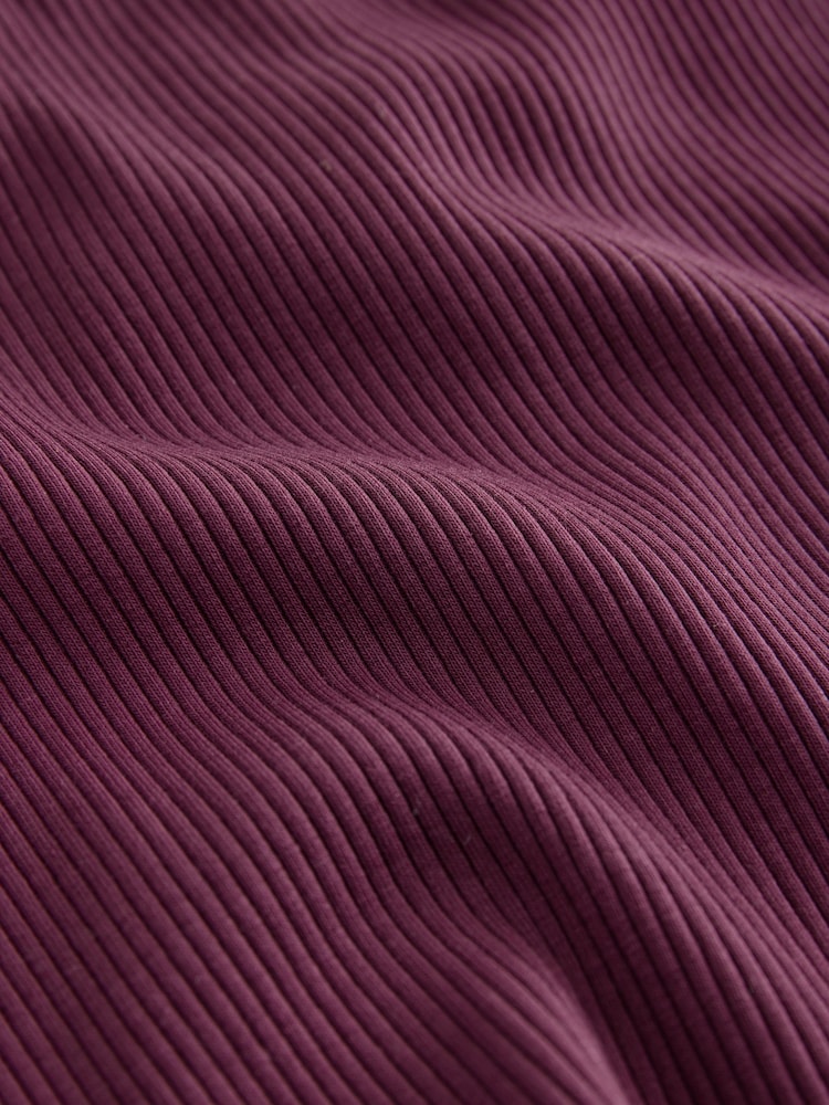 Berry Red Wide Rib Short Sleeve Button Henley Top - Image 5 of 5