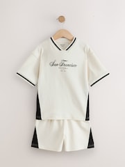 Ecru White Sporty V-Neck Short Sleeve T-Shirt and Shorts Set (3-16yrs) - Image 4 of 8