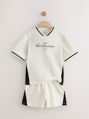 Ecru White Sporty V-Neck Short Sleeve T-Shirt and Shorts Set (3-16yrs) - Image 5 of 8