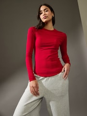 Red Long Sleeve Ribbed Crew Neck Top - Image 1 of 6