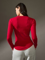Red Long Sleeve Ribbed Crew Neck Top - Image 2 of 6