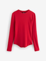 Red Long Sleeve Ribbed Crew Neck Top - Image 4 of 6