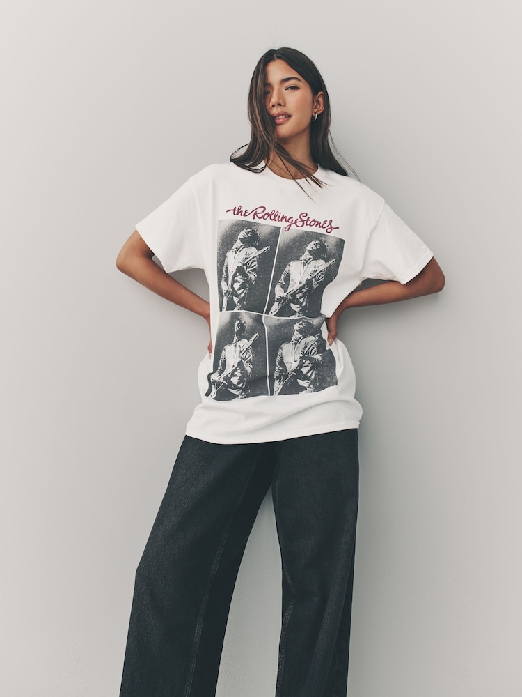 White Offical License 100% Cotton Graphic Rolling Stones Band Short Sleeve T-Shirt - Image 1 of 9