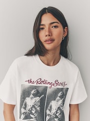 White Offical License 100% Cotton Graphic Rolling Stones Band Short Sleeve T-Shirt - Image 5 of 9