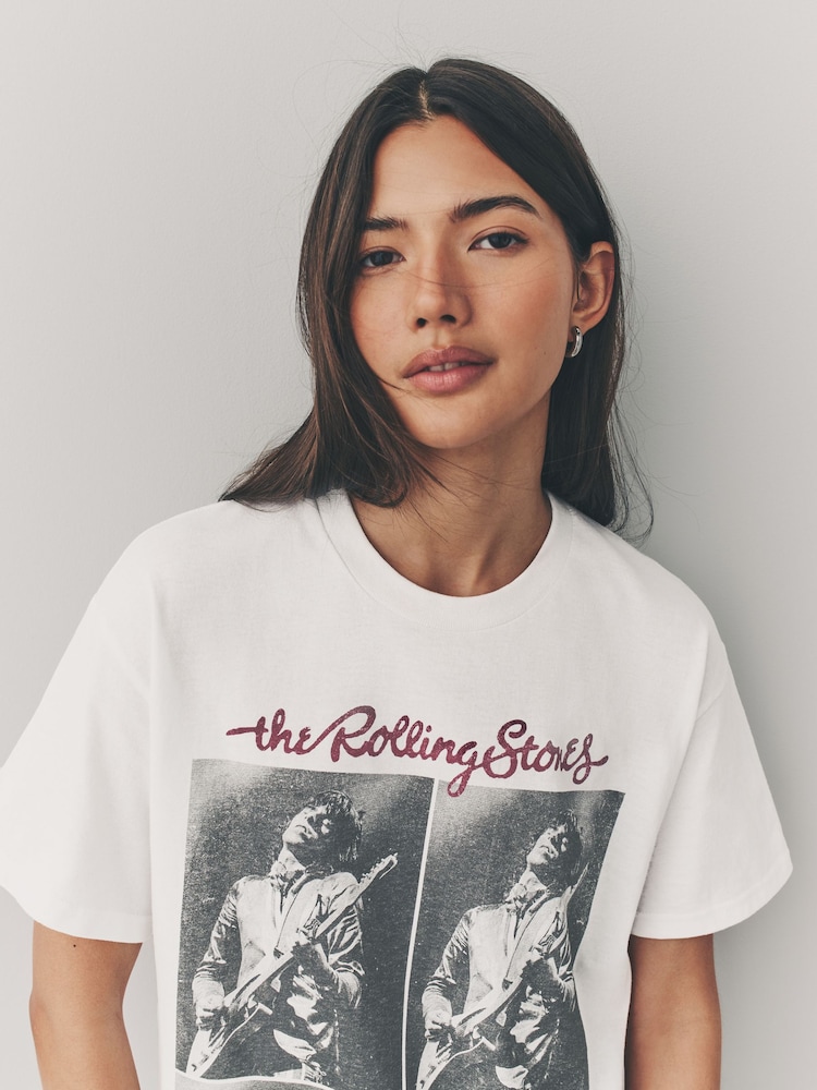 Blanc - Licence officielle 100% Coton Graphic Rolling Pierre Band Manches courtes T-shirt - Image 5 of 9
