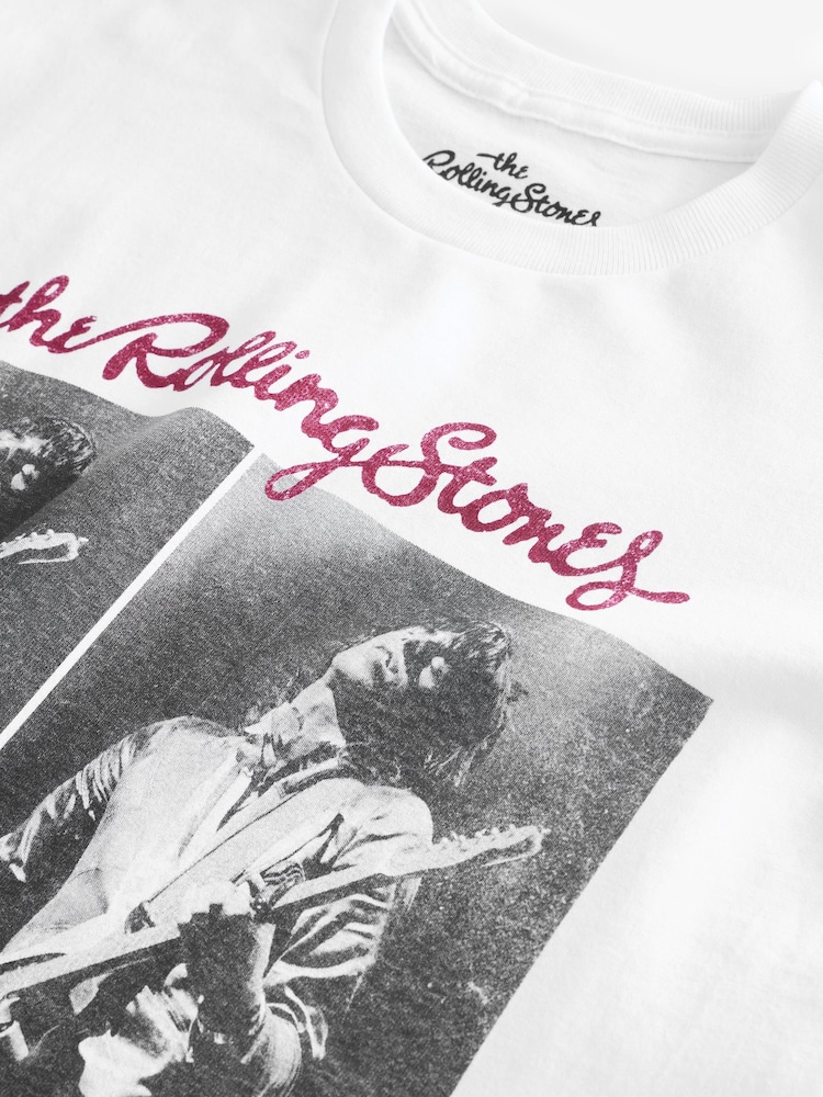 Blanc - Licence officielle 100% Coton Graphic Rolling Pierre Band Manches courtes T-shirt - Image 7 of 9