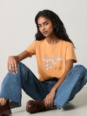 Orange 100% Cotton Novelty Crossword Puzzle Graphic Short Sleeve T-Shirt - Image 1 of 4